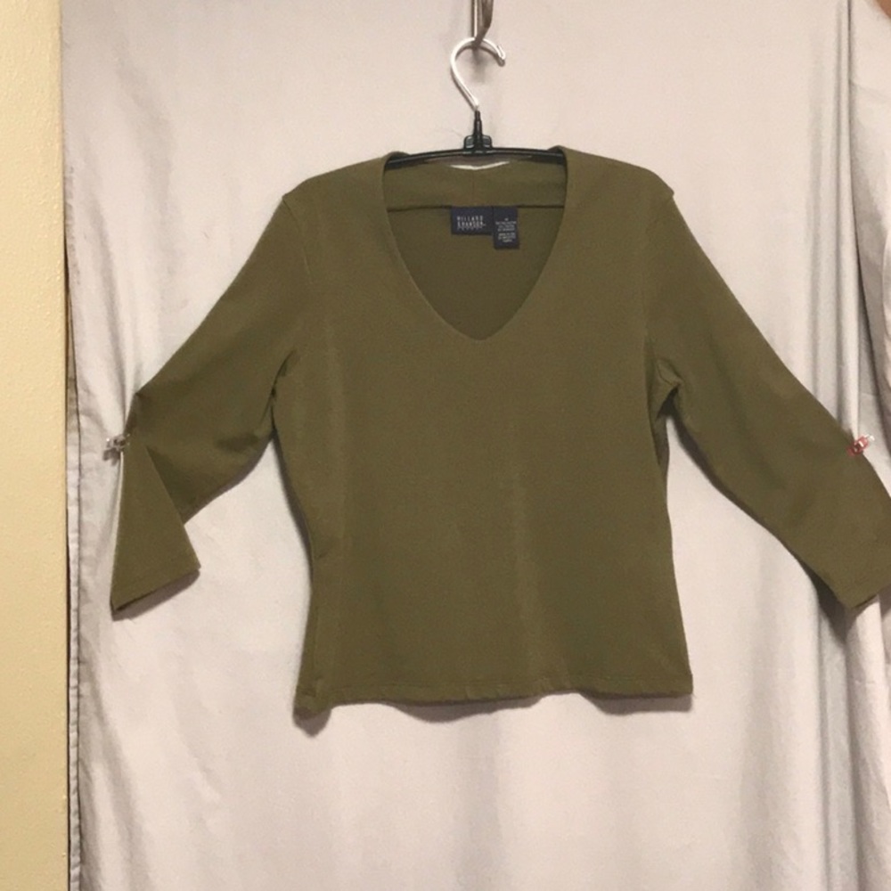 Hillard and Hanson Olive V-neck Top Size M - Picture 1 of 6